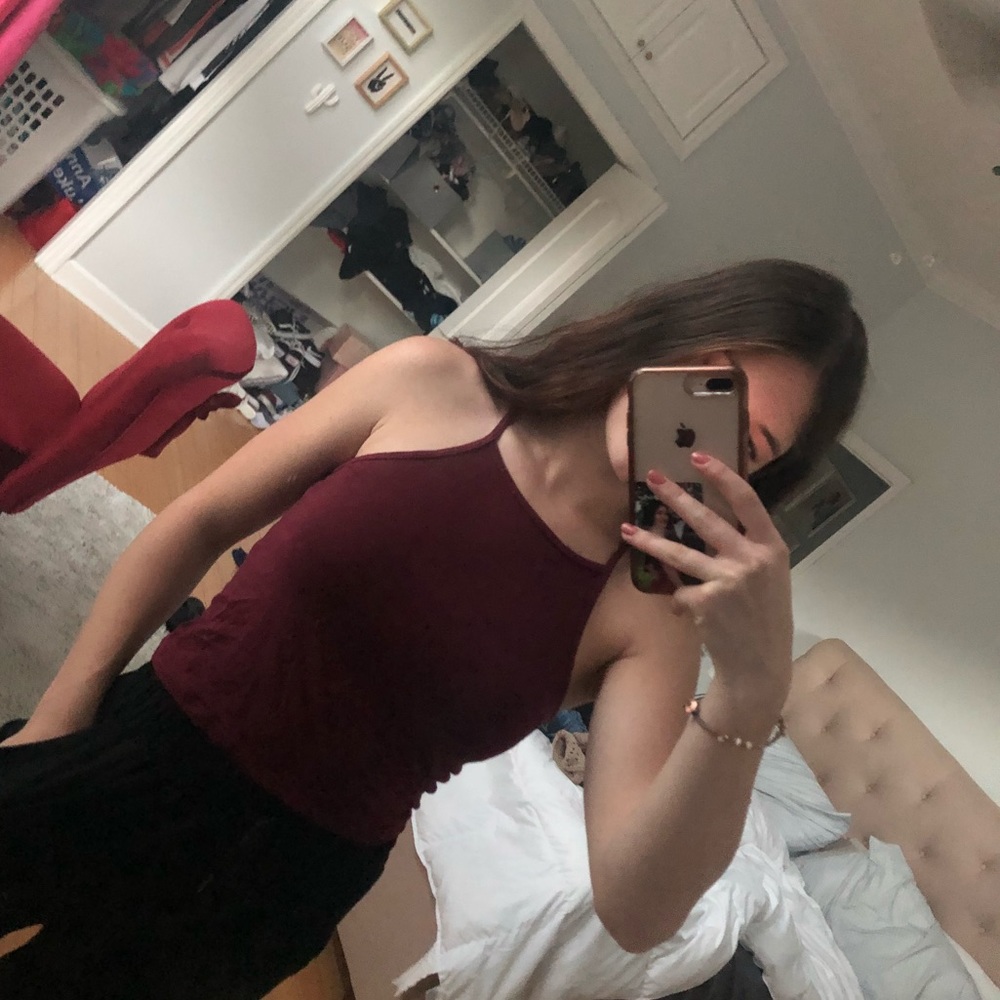 maroon high neck tank top